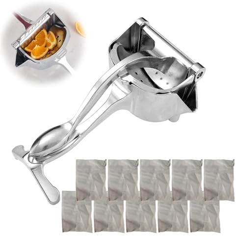 SUIOPPYUW Bärbar frukt- och citronpress, 10 filterpåsar, manuell mixer, lämplig för olika frukter och grönsaker