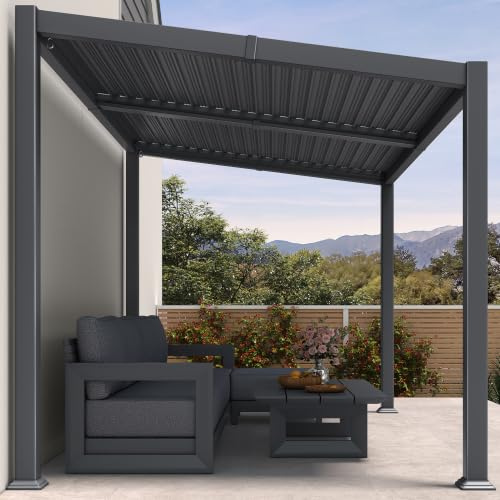 PURPLE LEAF Pergola Bioclimatique Adossée 2,5 x 3,65 m Aluminium Gris