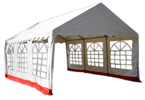 Nexos hochwertiges Festzelt Partyzelt Pavillon 4x6 m weiß/roter Rand mit Seitenteilen absolut wasserdichtes PVC Dach 400 g/m² extrem Starke Plane