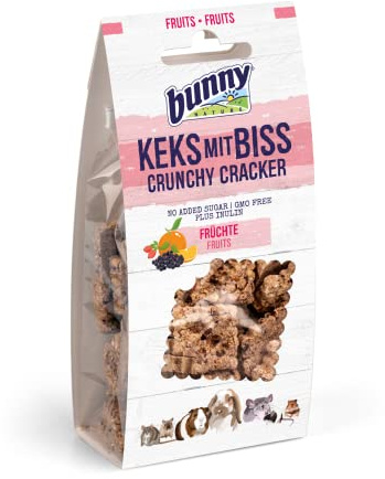Bunny Keks mit Biss - Früchte | 50 g | Ergänzungsfuttermittel für Nager | Kann unterstützend den Blutzuckerspiegel regulieren und Wohlbefinden fördern | Leckere Fruchtauswahl