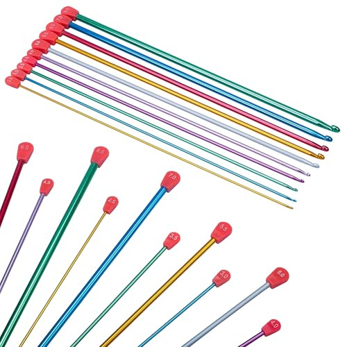 Curtzy Afghanische Tunesische Häkelnadel Set aus Aluminium (10 Größen) – Häkelnadeln Set je 35 cm – Größen 2,5-8 mm – Häkelnadeln Bunt Häkelnadel Set Mehrfarbig zum Häkeln – Für Anfänger & Profis