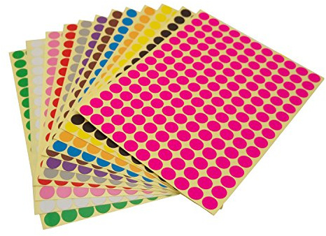 LJY 1980 Klebepunkte 10 mm, 12 Farben, 12 Blatt | Je 1 Blatt pro Farbe, 165 runde Punkte pro Blatt; Durchmesser 10 mm