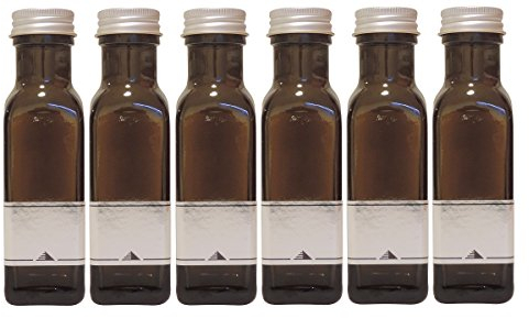 mikken 6 kleine Ölflaschen 100ml grün-braune Glasflaschen zum Befüllen, inkl. 6 Etiketten