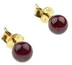 c-c Damen Ohrstecker Edelstein/Granat - dunkelrot - Rundschliff / 14Karat Gelb Gold