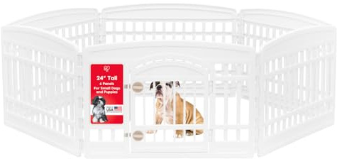 IRIS USA 24 Exercise 6-Panel Pet Playpen with Door, Dog Playpen For Puppy Small Dogs Keep Pets Secure Easy Assemble Easy Storing Customizable Non-Skid Rubber Feet, White