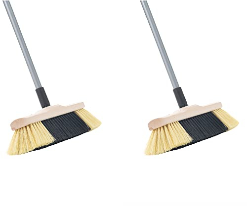 Novaliv 2er Set Zimmerbesen mit Stiel FEINE KUNSTBORSTEN Besen weiche Borsten dicht besetzt Schrankbesen Holzbesen mit Teleskopstiel Künstliche PP Borsten Besen für Laminat und Parkett Stubenbesen