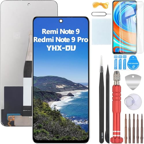 YHX-OU 6.67'' LCD para Xiaomi Redmi Note 9 Pro Redmi Note 9S Kit de Pantalla Táctil de Reemplazo del Digitalizador con Herramientas + 1 Pieza Redmi Note 9 Pro Protector de Pantalla (Negro)