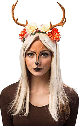 shoperama Haarreif Geweih Braun mit Blumen Reh Hirsch Rehkitz Kitz Bambi Ren Rentier Hörner Wald Fantasy