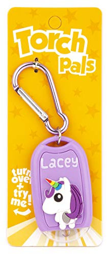 Stands Out, Supplying Outstanding Gifts Lacey Name Unicorn Girls Purple Novelty Personalised Mini LED Toy Torch Carabiner Clip