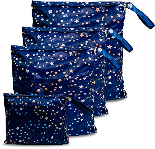 4 Stück Wet bag wasserdichte Windeltasche für unterwegs Nassbeutel Kindergarten Wetbag Kindergarten Wäschebeutel kita Wetbag Stoffwindeln Wäschebeutel Kindergarten Wasserdicht Windeltasche für Baby