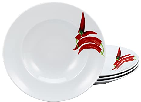 Creatable, 23434 - Série Chilli - Lot de 4 assiettes à pâtes en porcelaine - Passe au lave-vaisselle et au micro-ondes - Fabriqué en Europe