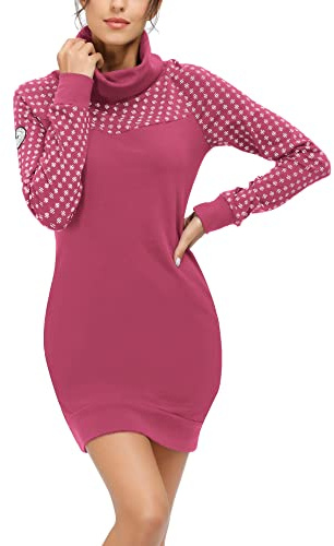 TrendiMax Robe Pull Femme Hiver Col Roulé Robe Longue Femme Manches Longues Hiver Robe Pull Femme Sexy Robe Chic Rouge Rose., L