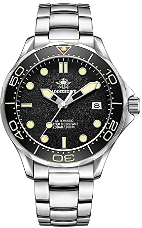 ADDIESDIVE Automatische Taucheruhr für Herren Keramiklünette Gebogener Spiegel aus Saphir Edelstahlarmband