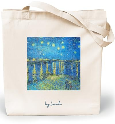 Loxato Jutebeutel Kunst Bedruckt - Stofftasche - Einkaufstasche Damen | Stoffbeutel, Baumwolltasche 100%, Canvas-Stoff 220 g/m2, Lange Henkel 70cm, Tragetasche, Kunst Motiv