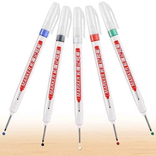 UNOLIGA Pennarello per Fori Profondi, Pennarello Segna Fori, Pennarelli da Falegname, 5pcs Penna per Marcatura Punta Lunga da 20mm, Segna Foro per Trapano (Blu Nero Bianco Rosso Verde)