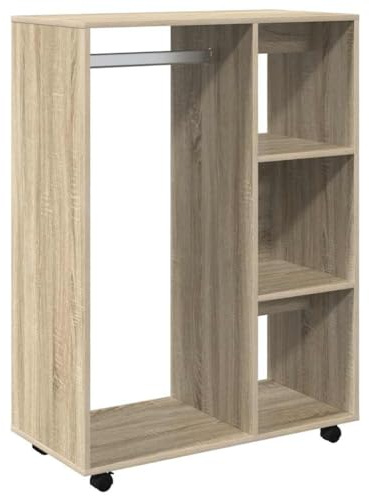 vidaXL Kleiderschrank mit offenem Fach 3 seitlichen Ablagen Rollen Garderobenschrank Garderobe Schlafzimmer Schrank Sonoma-Eiche 80x40x110cm Holzwerkstoff