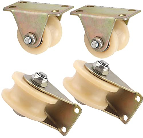 LOVEM Roue Lot de 4 rail gorge U Leve Meuble ?a Roulette Roues pour ?lourde charge roues pour portail coulissant Muet En Forme guidage à galet en U type pour rail gorge U (32mm,Blanc)