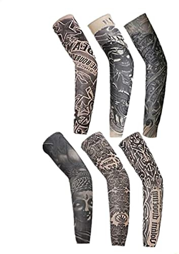 Beetoo Fake Temporary Tattoo Sleeves for Men and Women, Arm Sunscreen Sleeves(Unisex Dark Set, Pack of 6)