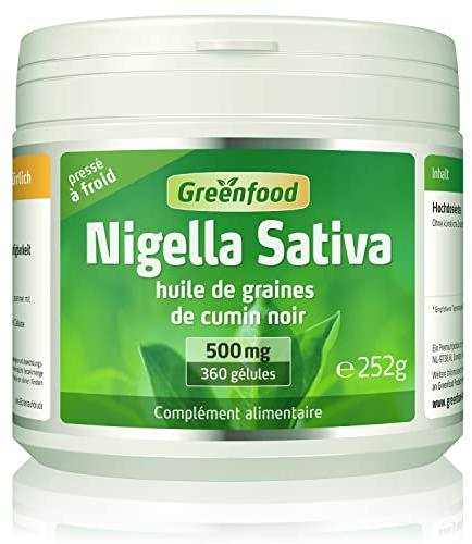 Greenfood Nigella sativa, 500 mg, dose élevée, 360 gélules - Sans additifs artificiels.