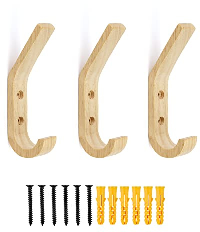 TIANLIN Set de 3 Colgadores de Pared de Madera – Estilo Vintage, Perchero de Pared Madera Maciza para Dormitorio, Cocina, Baño
