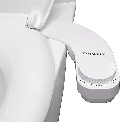 Toswin Linkshänder-Bidet für Linkshänder, Bidet-Aufsatz für die linke Seite, mit zwei Düsen vorne und hinten und verstellbarem Wasserdruck, weißer Knopf