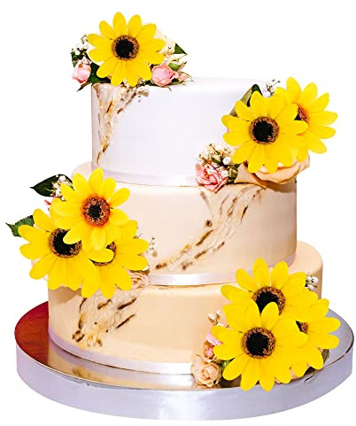 Gyufise 15Pcs Sunflower Rose Flower Cake Decorations Sunflower Cake Toppers for Birthday Summer Sunflower Wedding Party Decorations Baby Shower Supplies, Gold (UKZN0595-2)