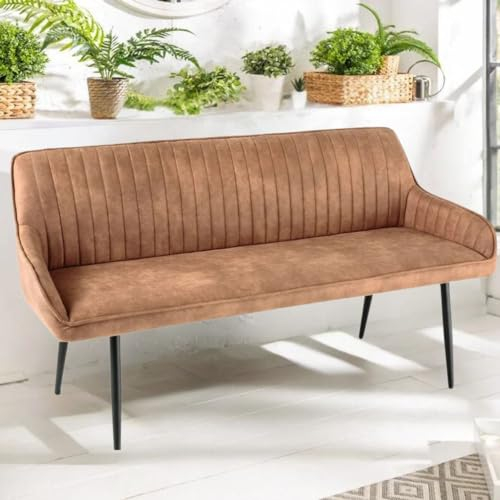 LEBENSwohnART Elegante Sitzbank Milan ca.160cm Mikrofaser Vintage-braun Armlehnen Schwarze Metallbeine