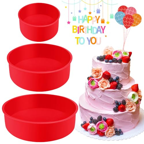wynott 3-Piece Silicone Baking Tins - Nonstick & Quick Release, Round Cake Pans for Layered Cakes, Cheesecakes & Muffins (4,6,8inch)