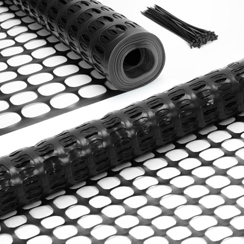 Ohuhu Plastic Garden Fence Safety Fence, 4'x50'/5.3LB Reusable Netting Plastic Mesh Fence Roll, Temporary Fencing for Animal Barrier Construction Snow Fence Poultry Rabbits Chicken Dogs Deer