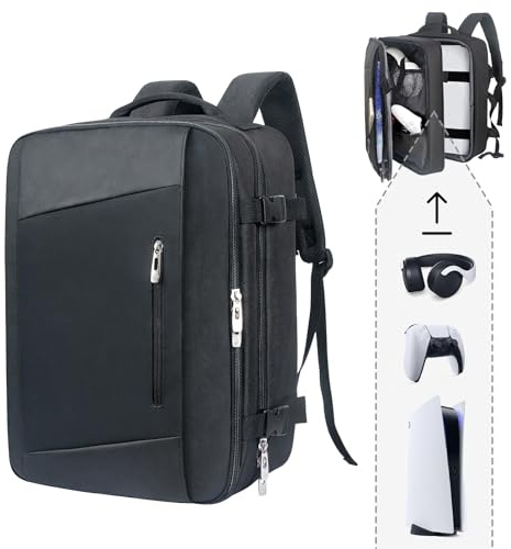 Mochila de viaje Hap Tim para consola PS5, estuche de transporte con acolchado PlayStation 5, de gran capacidad para portátil, controlador PS5, auriculares, discos de juego y accesorios, negro (P-2306