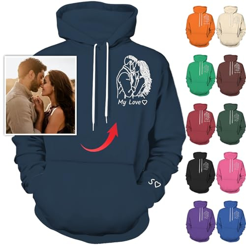 Nevaou Felpe con cappuccio personalizzate Progetta il tuo ritratto dalla foto Felpa con cappuccio personalizzata Uomini Donne Coppie Felpe Regali personalizzati