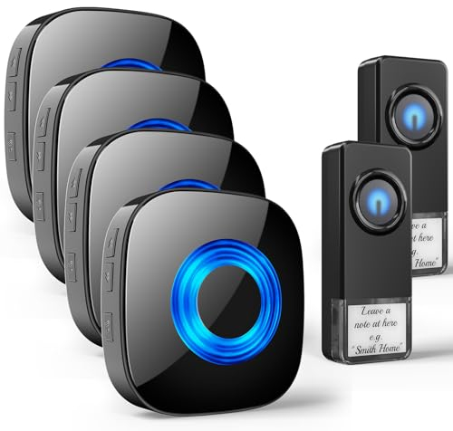 PHYSEN Timbre inalámbrico Exterior Impermeable IP55, 400M Alcance Doorbell, Kit de timbre con 4 Receptor + 2 Transmisor, 58 Melodías 5 Niveles de Volumen (0-110dB), Indicador LED, Fácil Instalación