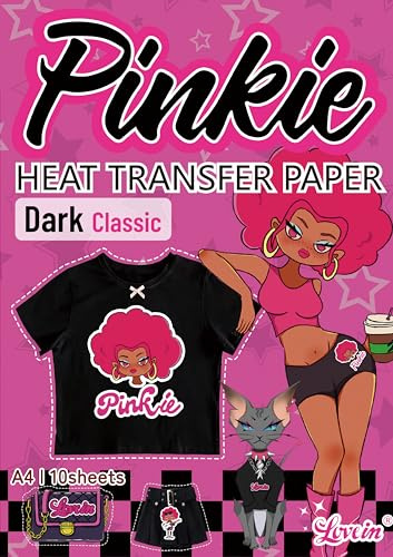 Pinkie Dark Transfer Paper 1.0 A4 10 Sheets for Inkjet Printer(LI-H-D1.0-10) | Black Cotton Fabric Iron On Transfers Printable Heat Transfer Vinyl for T-Shirts