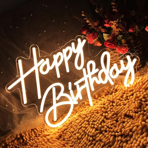 Happy Birthday Neon Sign WARM WHITE