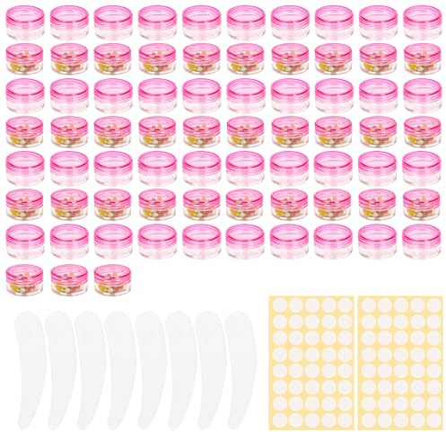 Sgehai Lot de 73 boîtes à cosmétiques rondes en plastique rose avec couvercle à visser - 5 ml - Pour cosmétiques, bijoux et petits objets, voyage et utilisation quotidienne