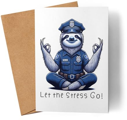 Lilavie-Design Let The Stress go Faultier Polizist Karte Grußkarte - Polizei Stressig Yoga Erholung