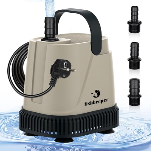 fishkeeper Pompa Aspira per Acquario, 40 W 3000 L/H Pompa Elettrica Aspirante Regolabile ad Alta portata per Piscina, Giardinio, Fontana, Acquari, Acqua Salata e Dolce