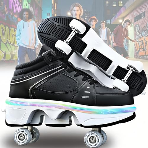 Rollschuhe,Schuhe mit Rollen für Mädchen,Turnschuhe mit Rollen Jungen,Roller Shoes zum Einklappen,LED Roller Skates for Kids,Schuhe Roller Frauen