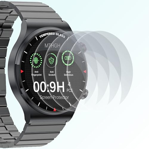MTHGH 46mm(1.81inch) Diameter Screen Protector,(4 Pack) 9H Hardness Tempered Glass Screen Protector for Universal Round Watch with Anti-Scratch,Anti-Explosion,Bubble-Free,High-Definition