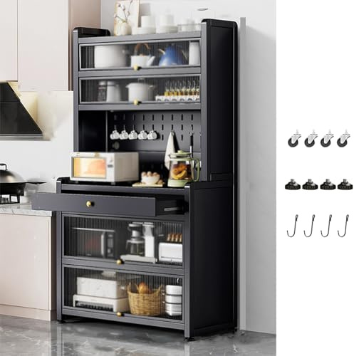 Hochschrank Küche 60 cm Breit, Küchenschrank mit Arbeitsplatte Grau für Mikrowellenständer Küchen 6 Ablage Halter Küchen Regallagerung Küchenwagen(Grey,60cm)
