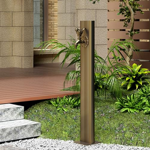 Wassersäule Garten Wasserhahn Säule aus Edelstahl 304, Wasserzapfsäule Garten mit Wasserhahn und Spritzpistole, Frostschutz-Wasserleitungen, Wasserhahn zur Bodenmontage im Garten