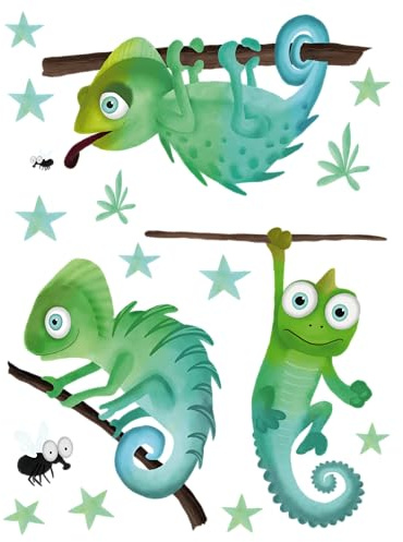 Bügelbilder Set für Textilien DIN A4 Kinder Mädchen Jungen Dino Einhorn groß klein Aufbügelbild zum aufbügeln (14 - Chamäleon)
