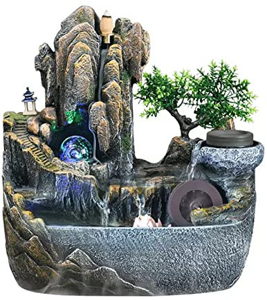 Fontana da tavolo Fontana da tavolo con cascata rocciosa e ruscello roccioso Meditazione Zen Cascata interna con pompa automatica for la decorazione della scrivania della camera da letto dell'ufficio