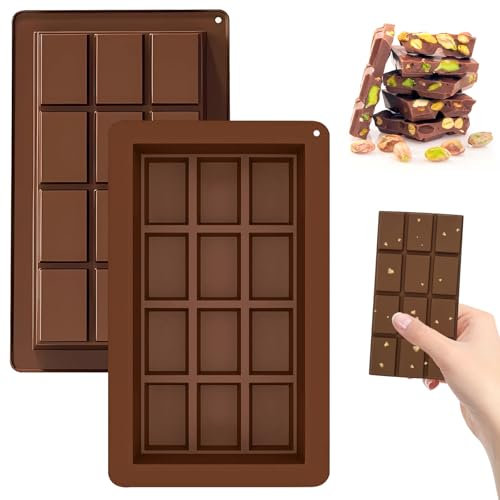 Jinsion Lot de 2 Moules à Chocolat en Silicone Profond, Anti-adhésif, 480 ml, Rectangulaire, Marron