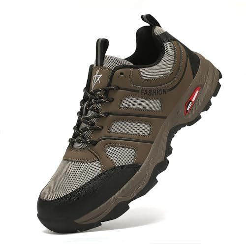 VENROXX Wanderschuhe Herren Atmungsaktiv Trekkingschuhe Leicht & rutschfeste Outdoor Sportschuhe, Braun, 44