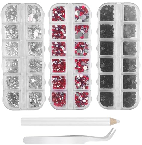 Lixiluxia 3 Kartons 7500 Stück Glitzersteine zum Basteln, 8 Größen Strasssteine Rhinestones, 3 Farben Glitzer Steine, Rhinestone für Nägel, Strassteine, mit Pinzette und Strass-Sammelstift