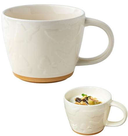 Grande tasse à café, 500 ml, grand bol à soupe, bol à céréales, bol à thé, en céramique, bol à thé, bol à petit-déjeuner, céréales, soupe, lait, thé, cadeau d'anniversaire (papillon beige)