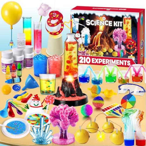 UNGLINGA Kit Científico con 210 Experimentos para Niños, Kit de Ciencias Juego de Química Laboratorio Set, Juguete CTIM Educativo Ideas de Regalo de Cumpleaños, Volcán, Cristales