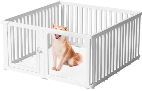 Welpenlaufstall,CEIEVER Laufstall Hund 60cm/75cm Hundelaufstall faltbar mit Tür Welpenauslauf Hundekäfig Hundegitter Wohnung für Hunde,Katzen,Kaninchen,Kleintiere (Weiß, 126X126X60cm, 12)