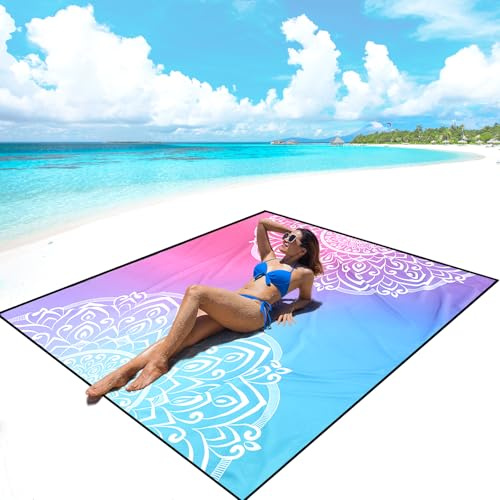 AISPARKY Beach Blanket Waterproof Sandproof, Oversized Large Beach Mat 79 X 83/120x108 for 1-8 Adults, Quick Drying&Compact&Lightweight, Picnic Mat Vacation Essentials for Beach Camping Travel